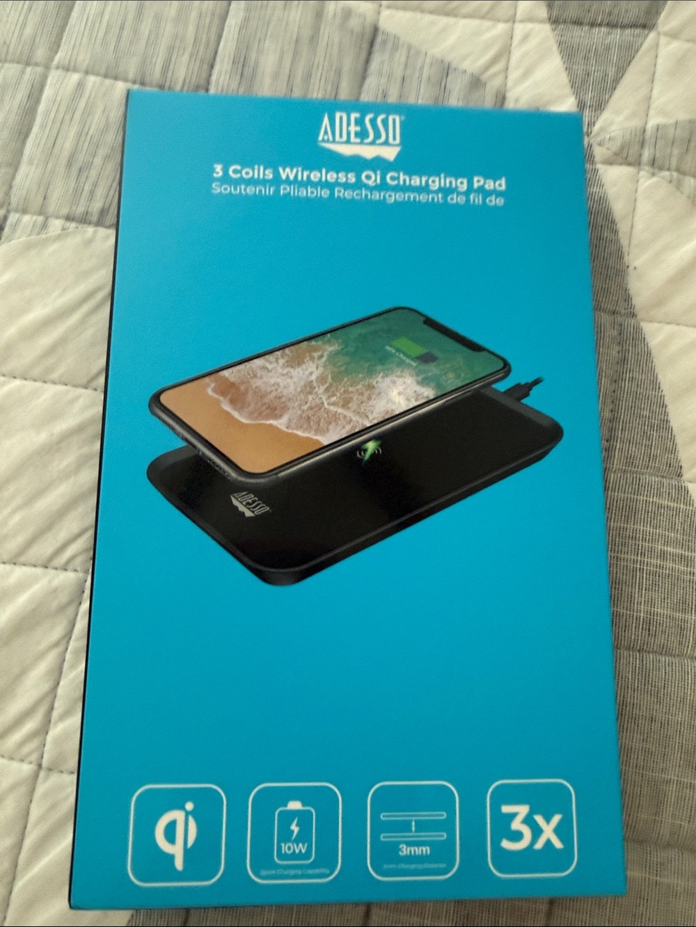 Black 3-Coil Wireless Qi Charging Pad – Fast 10W Charging